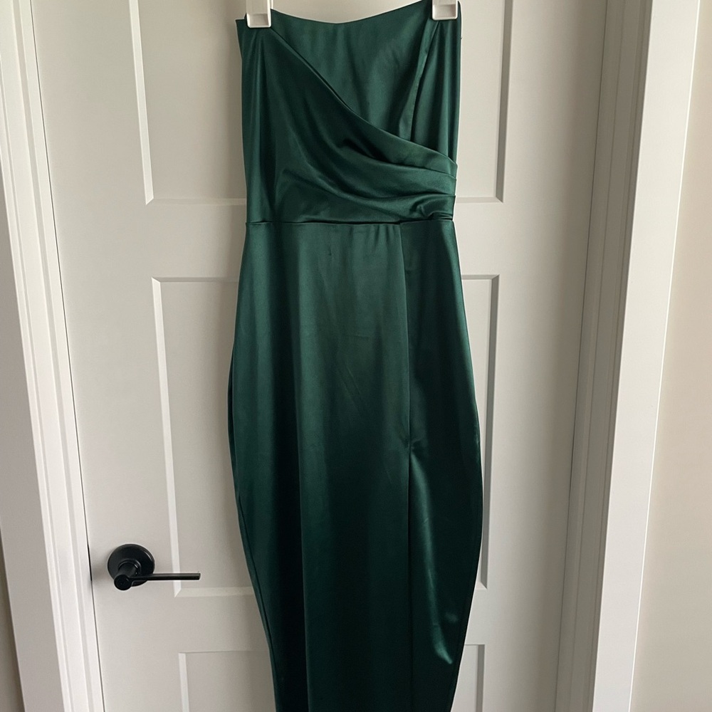 Windsor Strapless Satin Dress in Deep Green
